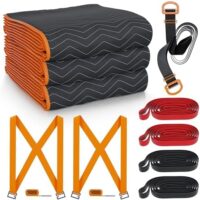 Thick Moving Blankets Heavy Duty 3 Pack - 72x42" Protecting Movers Blanket with Shoulder Straps, 1.9" Wide Handle Strap - Furniture Blanket Supplies, Moving Essentials for Packing for Home