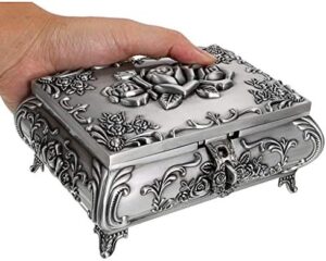 Hipiwe Vintage Metal Jewelry Box Small Trinket Jewelry Storage box For Rings Earrings Necklace Treasure Chest Organizer Antique jewelry Keepsake gift Box Case for Girl Women (Large) - Image 5