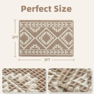 PADOOR-Waffle Bath Mat-Super Absorbent Bath Mats for Bathroom, Machine Washable Non Slip Bathroom Rug with Tassels, Soft Bath Mat for Laundry Room, Bedroom, Brown & Cream 24"x36", 2'x 3' - Image 2