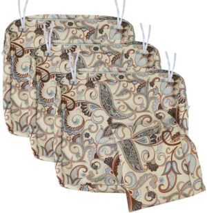 NettyPro Patio Chair Seat Cushion Covers Set 4, Waterproof Outdoor Furniture Cushion Slipcovers with Zipper and Tie, 21 x 19 x 3 Inch, Replacement Cover Only, Vintage