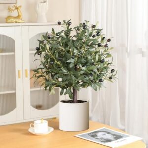 25.5” Tall Artificial Topiary Ball Olive Tree Set of 2 Pack, Olive Boxwood Topiary Ball Potted Bushes UV Resistant Potted Plants for Garden Indoor Outdoor Home Decor - Image 3