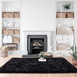 Noahas Fluffy Area Rugs for Living Room,4x5.3 Feet Black Rugs for Bedroom,Thick Shag Throw Floor Carpet,Soft Shaggy Bedside Non-Slip Plush Dorm Nursery Kids Rug Home Decor Aesthetic - Image 3