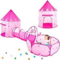 PigPigPen 3pc Kids Play Tent for Girls with Ball Pit, Crawl Tunnel, Princess Tents for Toddlers, Baby Space World Playhouse Toys, Boys Indoor& Outdoor Play House, Perfect Kid’s Gifts
