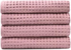 Lavien Home, 100% Cotton Waffle Weave Towels, Highly Absorbent, Quick Drying and Soft Textured (Dusty Rose, 18" x 34" (4-Pack))
