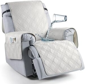 TAOCOCO Waterproof Recliner Chair Covers 30 Inch Wide, Oversized Recliner Covers for Recliner Chair with Pocket, Recliner Slipcovers with Straps Furniture Protector for Kids Pets (30'', Off White)
