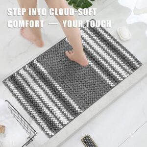HDFK Bath Mat & Bathroom Rugs, Ultra Soft Chenille Popcorn, Super Absorbent & Non-Slip, Odorless Hot Melt Adhesive Carpet, Striped Shower Rug for Bathtub Floors (32X20 Inch, Black Gray, White) - Image 3
