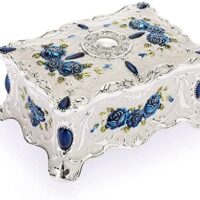 Hipiwe Vintage Metal Jewelry Box Trinket Organizer Box Jewelry Organizer for Women Jewelry Display Home Decor Unique Gift Silvery Medium