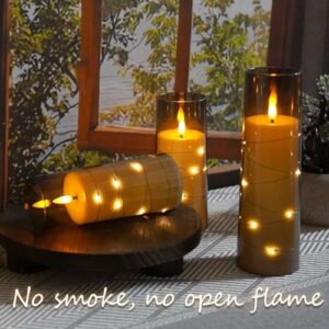 Flameless LED Candles with Timer 9 Pc Flickering Flameless Candles for Romantic Ambiance and Home Decoration Stable Acrylic Shell,with Embedded Star String,Battery Operated Candles(Grey) - Image 4