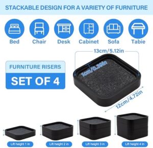 MinBoo Furniture Risers Solid Bamboo Bed Riser Double Sided Non-Slip Anti Tipping Square Stackable Adjustable Block Desk Sofa Chair Legs Refrigerator Washing Machine Support up to 5000 pounds 4 Pack - Image 2