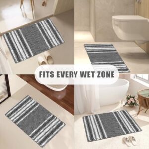 HDFK Bath Mat & Bathroom Rugs, Ultra Soft Chenille Popcorn, Super Absorbent & Non-Slip, Odorless Hot Melt Adhesive Carpet, Striped Shower Rug for Bathtub Floors (32X20 Inch, Black Gray, White) - Image 7
