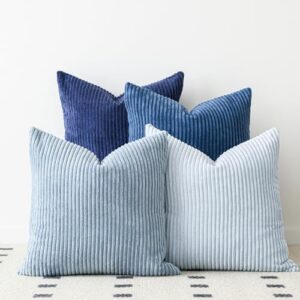 LANANAS Neutral Couch Throw Pillow Covers 18x18 Inch Set of 4 Decorative Farmhouse Boho Throw Pillows for Living Room, Couch, Bed, Sofa Soft Corduroy Accent Home Decor (Blue Ocean, 18x18 Inch)