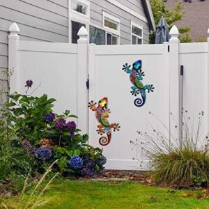 HONGLAND Metal Gecko Wall Art 2 Pack 15 Inch Lizard Outdoor Decor Hanging Glass Sculpture Decoration for Garden Fence Home - Image 6