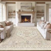 zesthome 8x10 Area Rugs for Living Room,Non-Slip Backing Washable Rugs,Vintage Large Area Rug,Stain Resistant Home Decor Rug