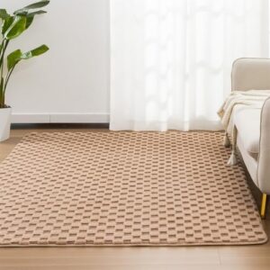 Aimuan Checkered Print Area Rug Cute Checkerboard Rugs Soft Shaggy Carpets Back Non-Slip Mat for Kids Bedroom Living Room Nursery Home Decor (Khaki, 3x5ft) - Image 3