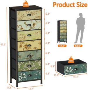 Furnulem Tall Dresser for Bedroom with 7 Fabric Drawers, Vintage Dressers & Chest of Drawers, Vertical Storage Tower Organizer Unit Retro Bedside Furniture in Closet,Living Room,Nusery,Dorm,Entryway - Image 3