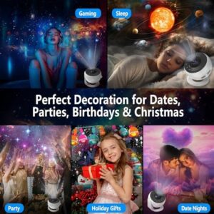 Upgrade Galaxy Projector for Bedroom, Home Planetarium Projector Lamp,LED Space Galaxy Lamp, Room Decor for Kids Adults with 13 Planet Discs, Moon/Nebula/Night Light Star Projector with Timer - Image 7