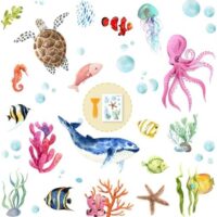 Non Slip Bathtub Stickers, 6 Pages Sea Organism Adhesive Kids Anti Slip Decal Threads for Shower Floor and Bath Tub Decals(Ocean)