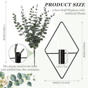 Jexine 2 Pcs Hanging Planters with Artificial Eucalyptus Metal Hanging Vase Indoor Plants Holder Modern Geometric Boho Wall Decor for Living Room Home Office(Black) - Image 2