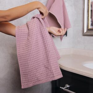 Lavien Home, 100% Cotton Waffle Weave Towels, Highly Absorbent, Quick Drying and Soft Textured (Dusty Rose, 18" x 34" (4-Pack)) - Image 5