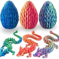 3D Printed 12” Articulated Crystal Dragon Inside 5.1” Egg – Fantasy Collectible, Fidget Toy & Stocking Easter Basket Stuffers for Home & Office Decor (3PCS-Egg)