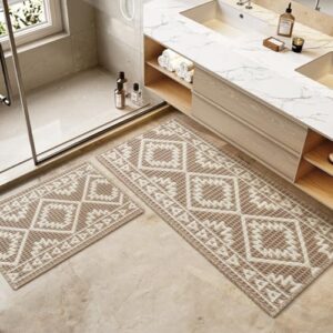 PADOOR-Waffle Bath Mat-Super Absorbent Bath Mats for Bathroom, Machine Washable Non Slip Bathroom Rug with Tassels, Soft Bath Mat for Laundry Room, Bedroom, Brown & Cream 24"x36", 2'x 3' - Image 7