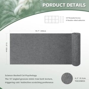 78.7"x15.8" Cat Scratch Mat, Self-Adhesive Carpet Protector for Furniture, Walls & Cat Towers, Trimmable DIY Climbing Scratcher, Replacement Pads for Indoor Cats (Dark Grey) - Image 2