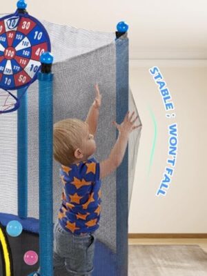 BLUERISE Trampoline 55IN 6FT Toddler Trampoline for Kids Indoor Outdoor Play for Kids Trampoline Basketball Hoop Attachment with Enclosure Net Easy to Assemble Outdoor Indoor Trampoline - Image 3