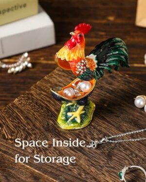 Hand Painted Trinket Box Enamel Vintage Jewelry Box Rooster Hinged Metal Jewelry Organizer Decorative Treasure Box Unique Valentine's Day Gifts Anniversary - Image 5