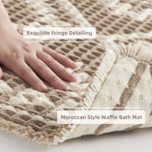 PADOOR-Waffle Bath Mat-Super Absorbent Bath Mats for Bathroom, Machine Washable Non Slip Bathroom Rug with Tassels, Soft Bath Mat for Laundry Room, Bedroom, Brown & Cream 24"x36", 2'x 3' - Image 4