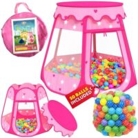 Playz Ball Pit Princess Castle Play Tent for Girls w/ 50 Balls Included - Pop Up Children Play Tent for Indoor & Outdoor Use - Playland Playhouse Tent w/ & Glow in The Dark Stars & Zipper Storage Case