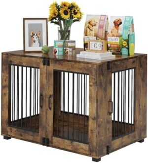 31.5" Dog Crate Furniture - Chew-Resistant Wooden Kennel with Locking Double Doors, Indoor Pet Cage End Table for Medium Breeds - Image 2