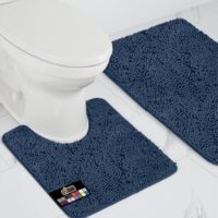 GORILLA GRIP Bathroom Rug Sets, Soft Chenille 2 Piece Area Rugs Set, Toilet Base Mat and 30x20 Carpet, Absorbent Microfiber Washable Mats Dry Quickly, Home Décor and Bath Room Accessories, Navy Blue
