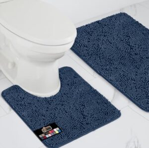 GORILLA GRIP Bathroom Rug Sets, Soft Chenille 2 Piece Area Rugs Set, Toilet Base Mat and 30x20 Carpet, Absorbent Microfiber Washable Mats Dry Quickly, Home Décor and Bath Room Accessories, Navy Blue