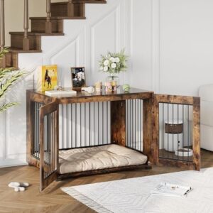 31.5" Dog Crate Furniture - Chew-Resistant Wooden Kennel with Locking Double Doors, Indoor Pet Cage End Table for Medium Breeds - Image 6