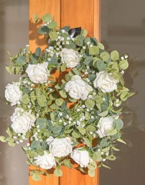 Anna's Whimsy 2PCS 5.91FT Artificial Eucalyptus Garland with Flowers, Fake Rose Gypsophila Garland, Faux Floral Garland Greenery Garland for Wedding Spring Home Party Table Runner Decor(White) - Image 6