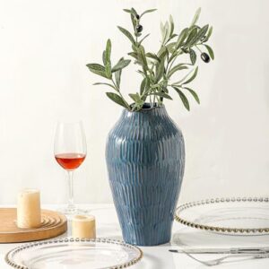 Blue Ceramic Vase for Home Decor - 11.6 Inch, Pampas Grass Vase with Modern Art Texture for Living Room, Dining Table, Farmhouse, Office Decor - Image 6