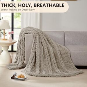 L'AGRATY Chunky Knit Blanket Throw: 50''x60'' Chenille Chunky Knitted Throw Blanket for Bed Couch - Handmade Thick Big Cable Knit Blanket - Large Crochet Rope Blanket for Home Decor(Light Linen) - Image 5