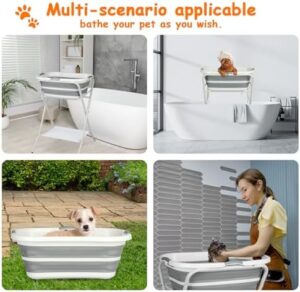 Nidouillet Dog Bath Tub,2 in 1 Dog Washing Station Elevated Professional Collapsible Foldable Portable Shower Bathtub Pet Bath Tubs,for Small Dogs and Cats Bathroom Outdoor and Pet Store(Grey) - Image 7