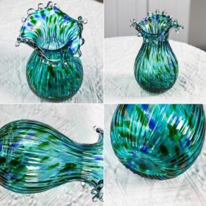 Green Glass Bubble Vase for Flowers, 8.5" Blown Glass Vase for Home Decor, Modern Art Flower Vases Decorative | Table Centerpiece, Olive Plant, Wedding, Living Room, Bookshelf, Office, Entryway - Image 9