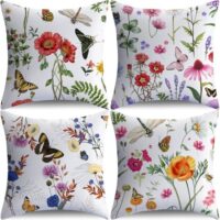 NIGHTWISH Outdoor Waterproof Pillow Covers 18x18 Set of 4 Spring Summer Decorative Floral Throw Pillow Covers Farmhouse Sofa Couch Cushion Cases for Patio Furniture Garden Decor