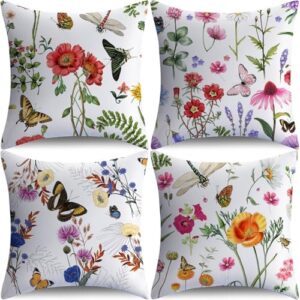 NIGHTWISH Outdoor Waterproof Pillow Covers 18x18 Set of 4 Spring Summer Decorative Floral Throw Pillow Covers Farmhouse Sofa Couch Cushion Cases for Patio Furniture Garden Decor
