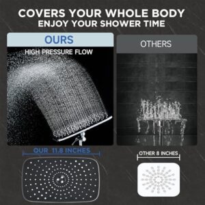 Veken Wide Rain Shower Head with 6 Modes Handheld Water Spray,High Pressure Showerhead Combo with Arm for Bathroom Accessories,Home Decor Adjustable Dual Shower with Anti-Clog Nozzles,Silver Chrome - Image 2