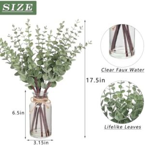 VIERENA 17.5" Artificial Eucalyptus Stems in Glass Vase with Faux Water,Fake Plant Eucalyptus Leaves White Seeds for Centerpiece Table Decorations Farmhouse Wedding Home Greenery Decor (Sage Green) - Image 6