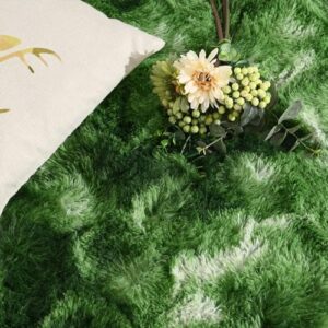 DweIke Extra Large Fuzzy Rug Fluffy Carpets, 8x10 Feet Tie-Dye Dark Green Rugs for Living Room Bedroom Girls Kids Room Nursery Home Decor, Non-Slip Floor Carpet, Dark Green - Image 3