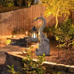 Solar Outdoor Garden Statues Lights, Mom Gifts Birthday Gifts for Women, Lucky Elephant Unique Housewarming Gifts and Yard Decoration, Elephant Figurines with Cute Birds Garden Sculpture Decor - Image 7