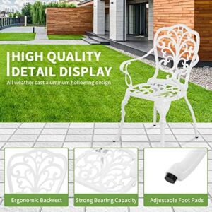 Patio Bistro Sets 3 Piece,Cast Aluminum Bistro Table and Chairs Set of 2 with 1.97" Umbrella Hole,All Weather Bistro Table Set Outdoor Patio Furniture for Garden,Yard(Butterfly White) - Image 3