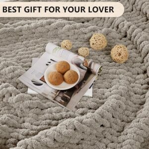 L'AGRATY Chunky Knit Blanket Throw: 50''x60'' Chenille Chunky Knitted Throw Blanket for Bed Couch - Handmade Thick Big Cable Knit Blanket - Large Crochet Rope Blanket for Home Decor(Light Linen) - Image 6