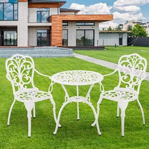 Patio Bistro Sets 3 Piece,Cast Aluminum Bistro Table and Chairs Set of 2 with 1.97" Umbrella Hole,All Weather Bistro Table Set Outdoor Patio Furniture for Garden,Yard(Butterfly White)