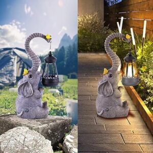 Solar Outdoor Garden Statues Lights, Mom Gifts Birthday Gifts for Women, Lucky Elephant Unique Housewarming Gifts and Yard Decoration, Elephant Figurines with Cute Birds Garden Sculpture Decor - Image 2