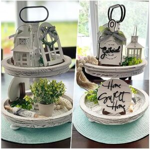 Houmury Set of 16 Farmhouse Tiered Tray Decor with 1 Lantern Artificial Plant& Cutting Board Sign for Rustic Home Kitchen Decor Tier Tray Decor Set (Tiered Tray Not Included) - Image 8